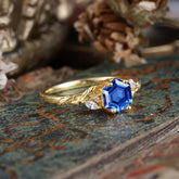 Nature-Inspired 4 - Prong Hexagon - Cut Sapphire Ring